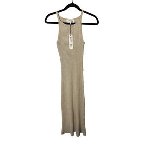 Olive + Oak Midi Dress Ribbed Knit Sleeveless Heather Oatmeal Beige Size S NWT